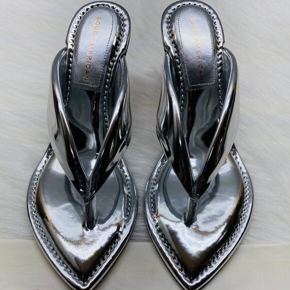 GOOD AMERICAN Clear Wedge Sandal In Silver GA077V-X Size 9.5 - Picture 4 of 6
